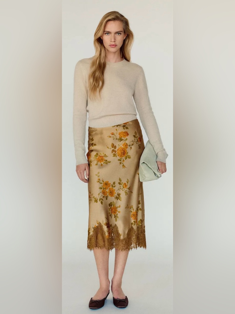 Reformation Carolina Silk Midi Skirt with Mustard Floral Print